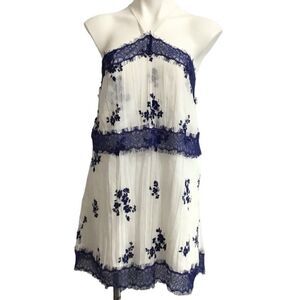 Devlin White/Blue Sheer Halter Mini Dress Size M